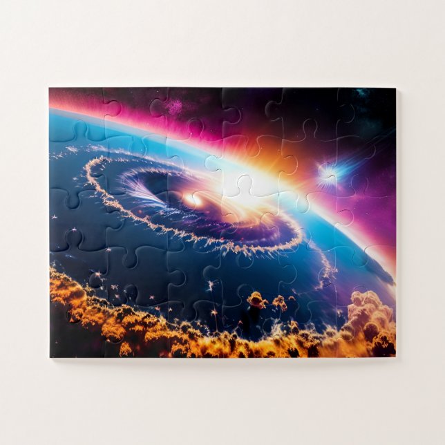 Quebra-cabeça Nuvens de Tempestade Espacial Galáctica Azul Cósmi (Horizontal)