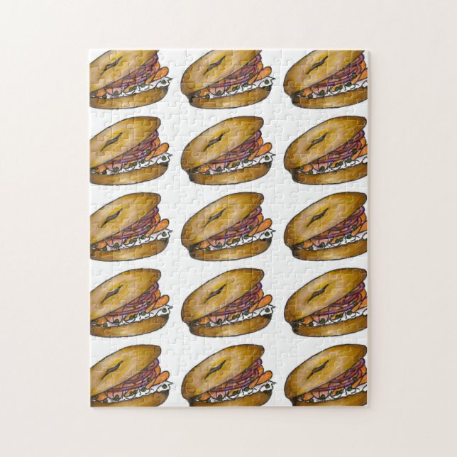 Quebra-cabeça NYC Jewish Deli Bagel Capers Lox Cream Cheese (Vertical)