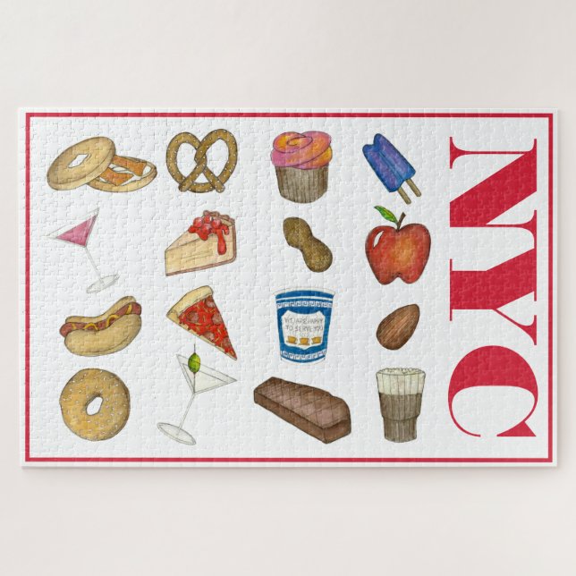 Quebra-cabeça NYC Nova Iorque Pizza Pretzel Cheesecake (Horizontal)