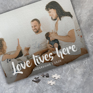 Quebra-cabeça O Amor Moderno Vive Aqui Lembrança de Data de Foto