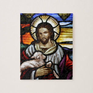 Quebra-cabeça O Bom Pastor; Jesus em vidro manchado