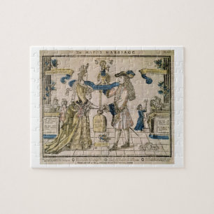 Quebra-cabeça O casamento feliz (woodcut colorido estêncil)