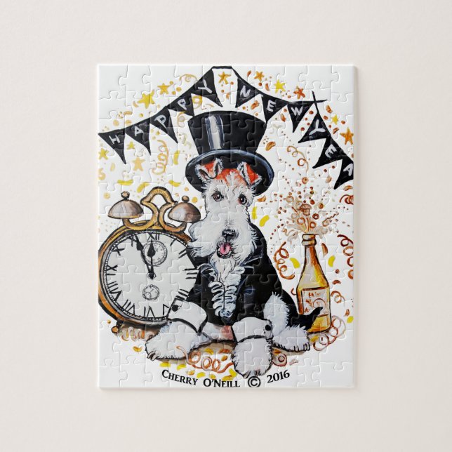 Quebra-cabeça O feliz ano novo do Fox Terrier (Vertical)