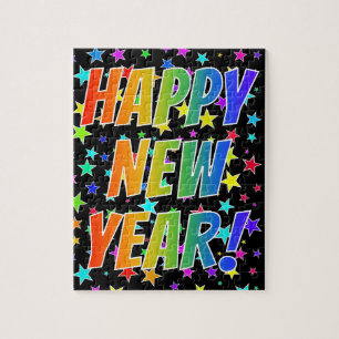 Quebra-cabeça O "FELIZ ANO NOVO!" Texto do arco-íris, teste