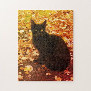 Quebra-cabeça O gato preto Aurtumn sae da foto