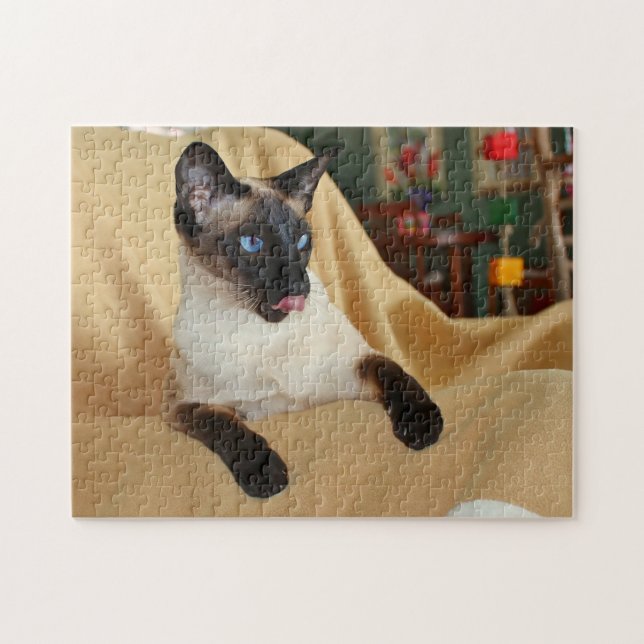 Quebra-cabeça O gato Siamese do ponto cómico do selo que lambe o (Horizontal)