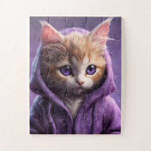 Quebra-cabeça O Kitten em um Hoodie Roxo