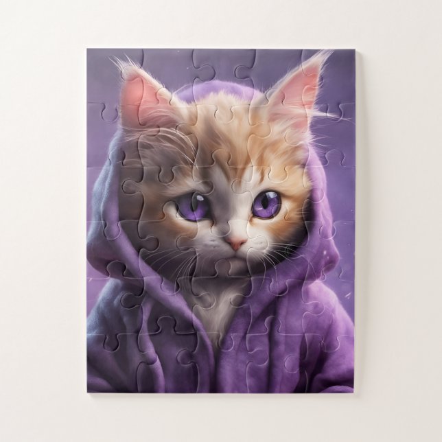 Quebra-cabeça O Kitten em um Hoodie Roxo (Vertical)