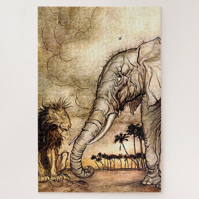 Quebra-cabeça "O Leão e o Elefante" por Arthur Rackham (Vertical)