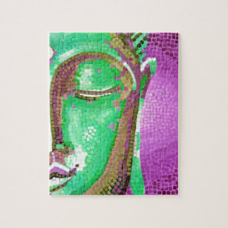 Quebra-cabeça O mosaico roxo e verde Buddha enfrenta