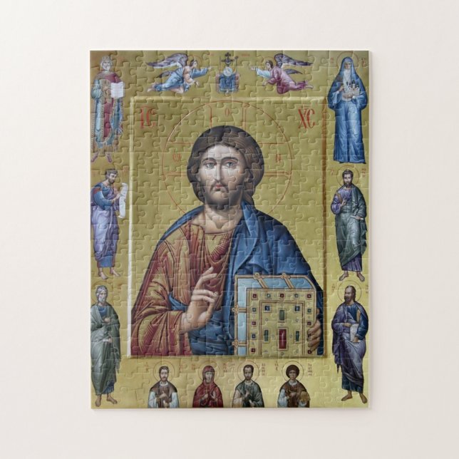 Quebra-cabeça O Pantocrator e os Santos - Ícone ortodoxo cristão (Vertical)