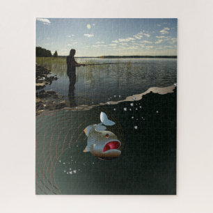 Quebra-cabeça O pescador. Pesca feliz