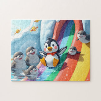 Quebra-cabeça O pinguim toca num slide