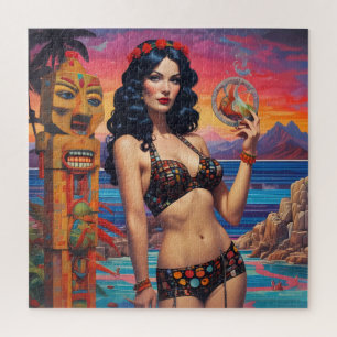 Quebra-cabeça O Sonho da Praia Tiki - Arte de Ken Gage