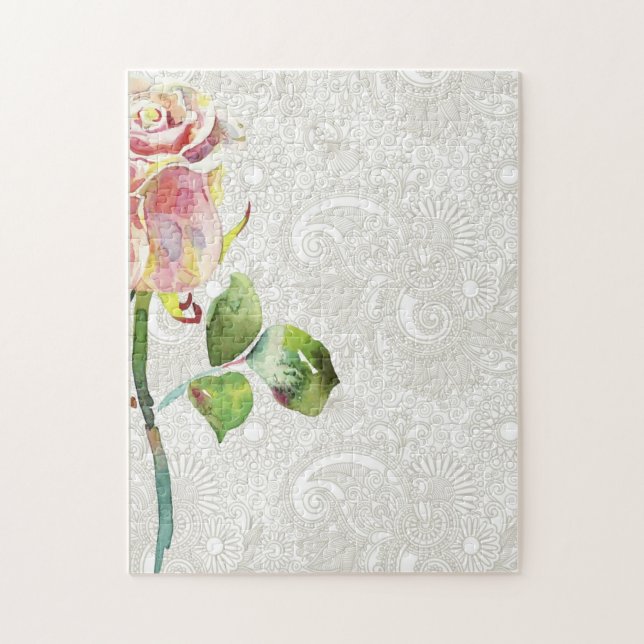 Quebra-cabeça O teste padrão floral ornamentado com aguarela (Vertical)