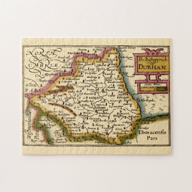Quebra-cabeça O velho mapa de Durham County England (Horizontal)