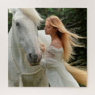 Quebra-cabeça O Vento Louro De Cavalo Branco Em Seu Cabelo É Di