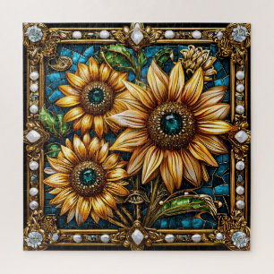 Quebra-cabeça Obra de Arte de Girassol Ornamentada em Moldura de