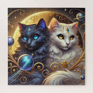 Quebra-cabeça Obra de Arte Mística de Gatos Celestiais Entre Est