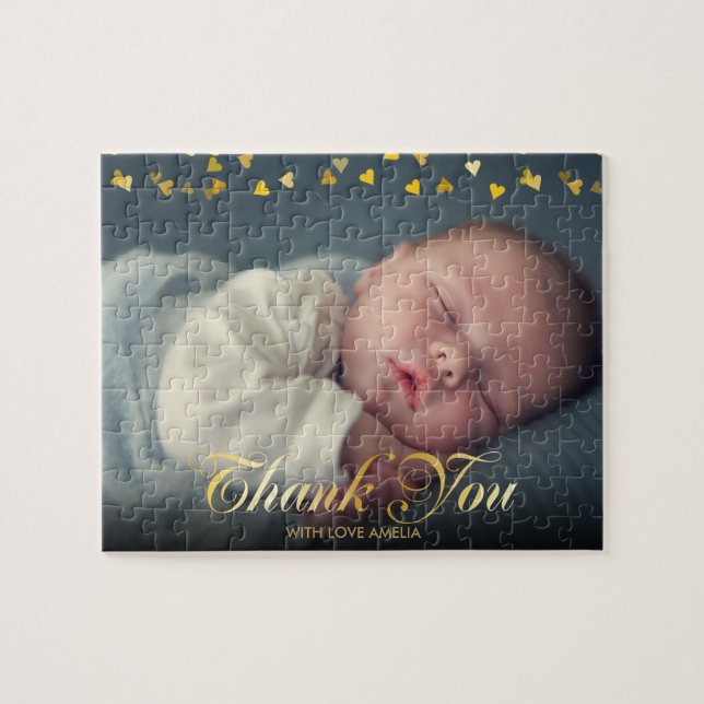 Quebra-cabeça Obrigado personalizado do bebê da foto você (Horizontal)