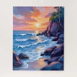 Quebra-cabeça Ocean Bay Sunset | Beach Shore Watercolor