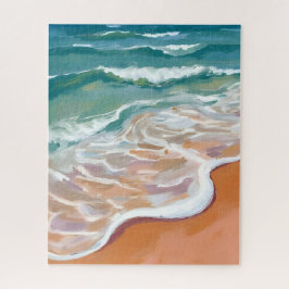 Quebra-cabeça Ocean Shore | Aqua Blue Waves Beach Watercolor
