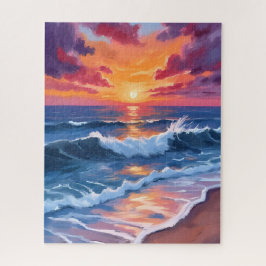 Quebra-cabeça Ocean Sunset Beach Waves Watercolor