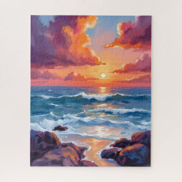 Quebra-cabeça Ocean Sunset Pastel Watercolor Beach Painting
