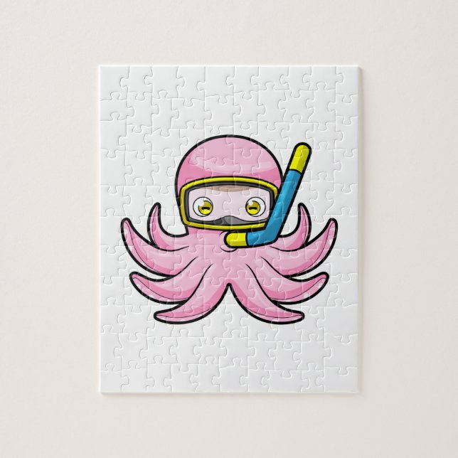 Quebra-cabeça Octopus em mergulho com Snorkel e óculos de nataçã (Vertical)