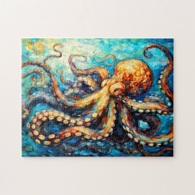 Quebra-cabeça Octopus in Swirling Ocean Oil Painting (Horizontal)