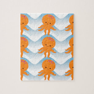 Quebra-cabeça Octopus Laranja E Padrão De Ondas Azuis
