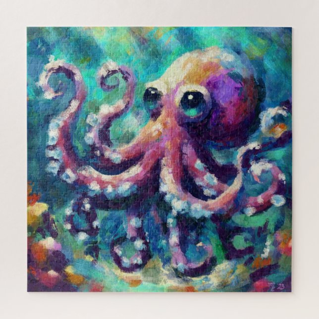 Quebra-cabeça Octopus Oil Painting NMaritime Beach (Vertical)