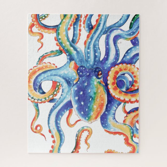 Quebra-cabeça Octopus Watercolor Art Colorido (Vertical)