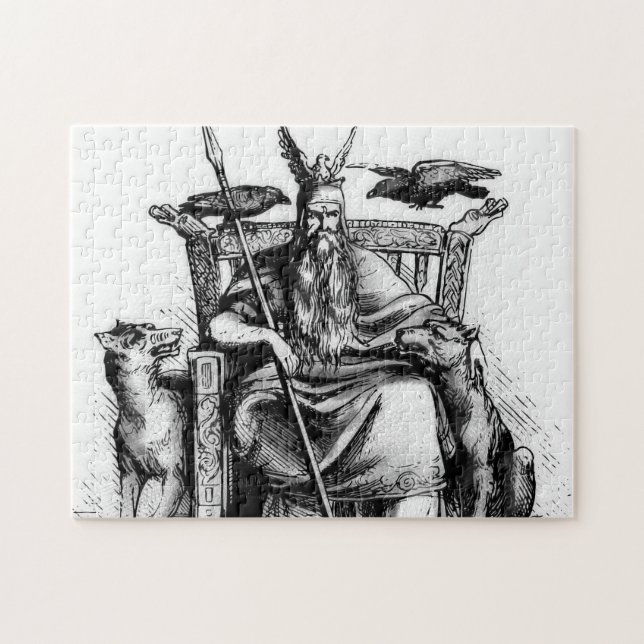 Quebra-cabeça Odin Corvos no Trono de Pedra Mitologia Viking Ped (Horizontal)