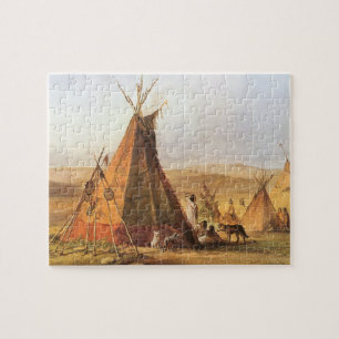 Quebra-cabeça Oeste americano do vintage, Teepees na planície