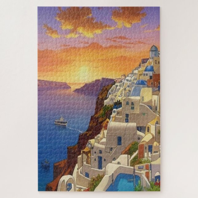 Quebra-cabeça Oia, Santorini, Arte Grécia (Vertical)