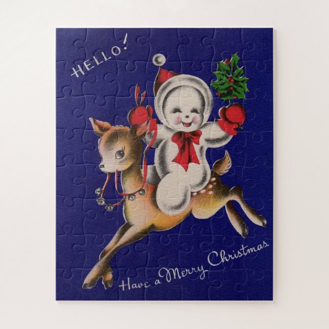 Quebra-cabeça Olá! Feliz Natal boneco de neve no renascimento (Vertical)