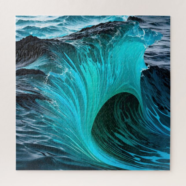 Quebra-cabeça "Ola Tiburón" Onda Azul De Tubarão (Vertical)