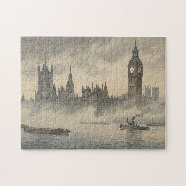 Quebra-cabeça Old London in the Mist Japanese Woodblock Print (Horizontal)