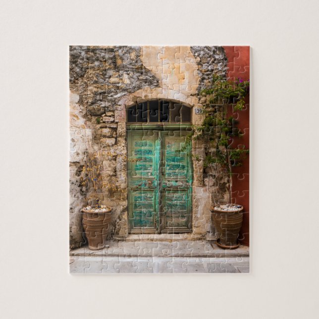 Quebra-cabeça Old Turquoise Door in Crete, Greece (Vertical)