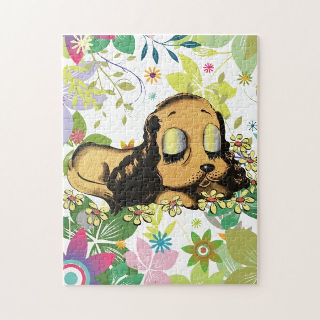 Quebra-cabeça olho grande dormindo Puppy Cão Cartoon Animal Art  (Vertical)