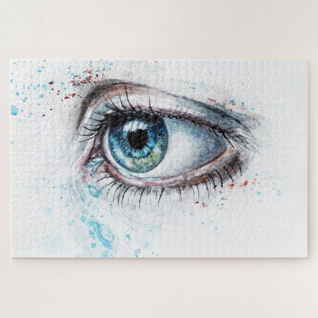 Quebra-cabeça Olhos Azuis em Choro (tristeza, simpatia e depress (Horizontal)