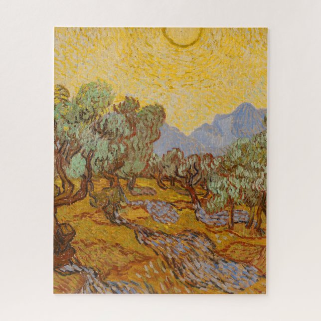 Quebra-cabeça Oliveiras de Van Gogh Céu Sol Amarelo (Vertical)