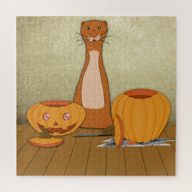Quebra-cabeça Oliver The Otter Carves a Pumpkin (Vertical)