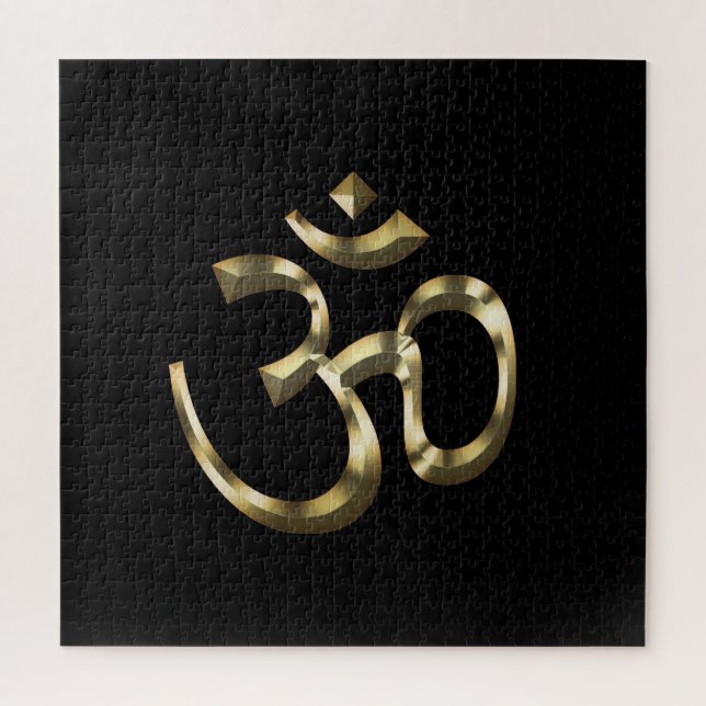 Quebra-cabeça Om Aum, Ohm Icon, Hinduism Symbol, gold black (Vertical)