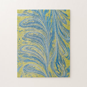 Quebra-cabeça Onda Abstrato Azul E Dourada