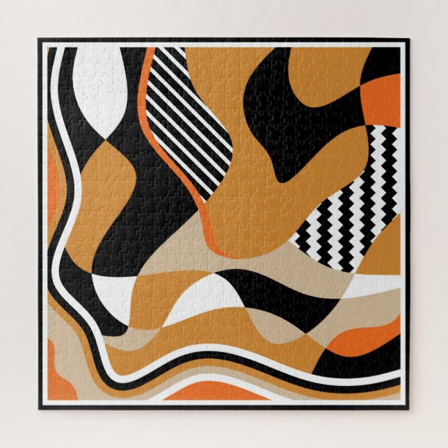 Quebra-cabeça onda abstrato: padrão preto vintage (Vertical)