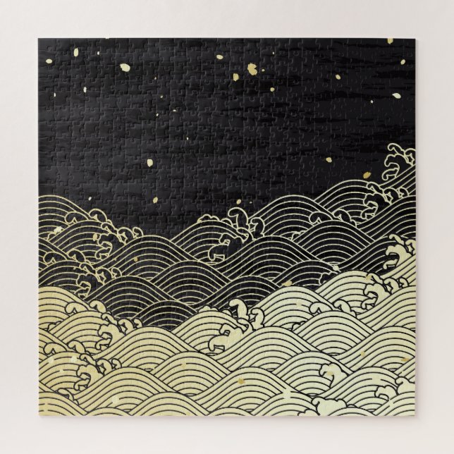 Quebra-cabeça onda de ouro, textura em papel. (Vertical)