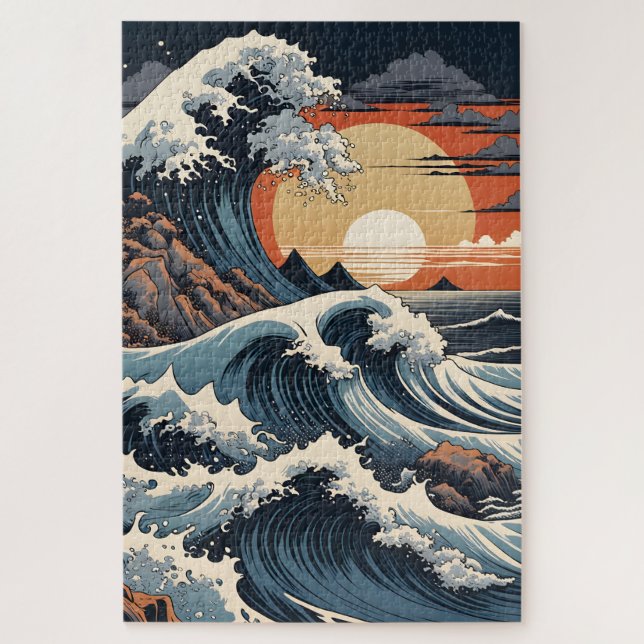 Quebra-cabeça Onda Hokusai Japonês (Vertical)