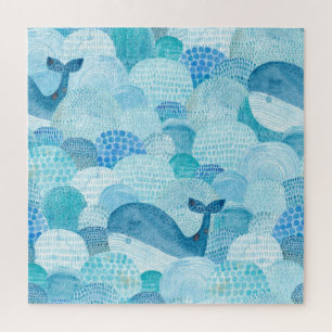 Quebra-cabeça Ondas, baleia, textura azul infantil